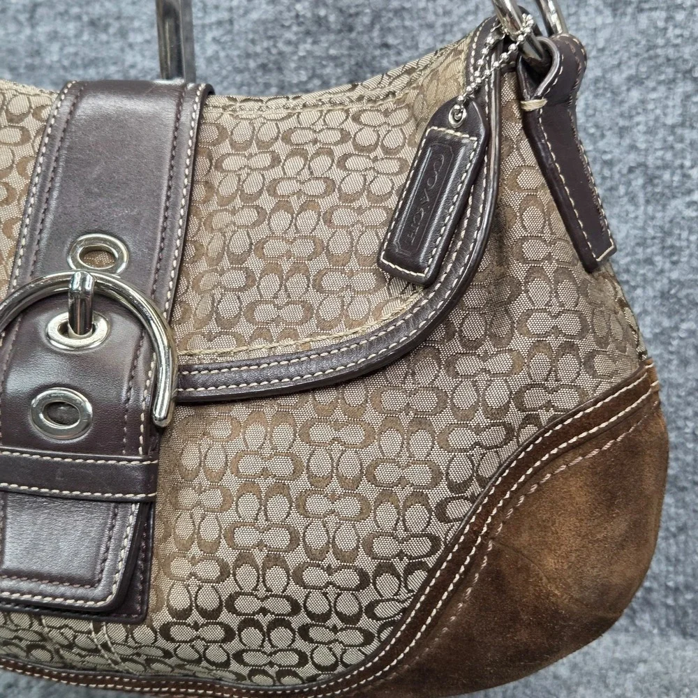 Coach F10926 Vintage Soho BROWN Leather & Signature C Canvas Shoulder‎ Bag y2K